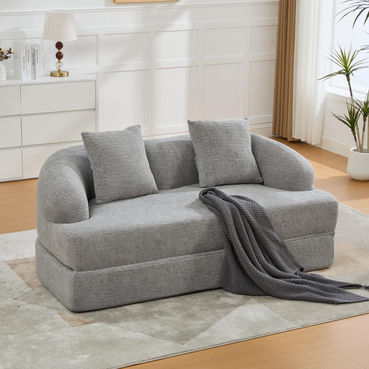 SCHLAFSOFA 157/84/65 cm aus Chenille mit Klappfunktion Hellgrau - Hellgrau, Textil (84/65/157cm) - Modenvie