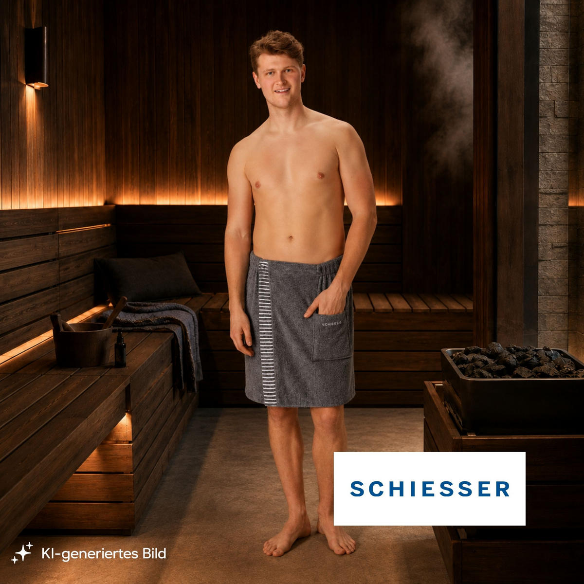 SAUNAKILT Rom Herren - 46-54 - Dunkelgrau - Dunkelgrau, Textil (55/150cm) - SCHIESSER