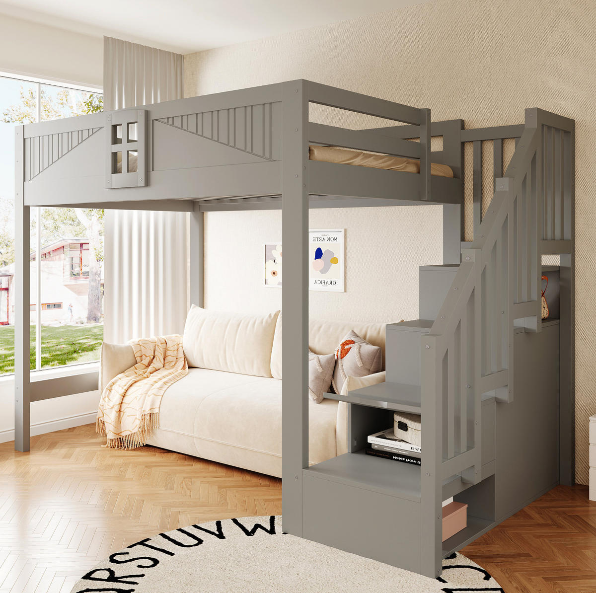 HOCHBETT 140/200 cm aus Holz mit Stauraum, Grau - Grau, Holz (140/200cm) - OKMYHOME