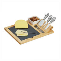 10-TLG.KÄSEBRETT-SET - Multicolor, Holz/Keramik (32/27cm) - Relaxdays