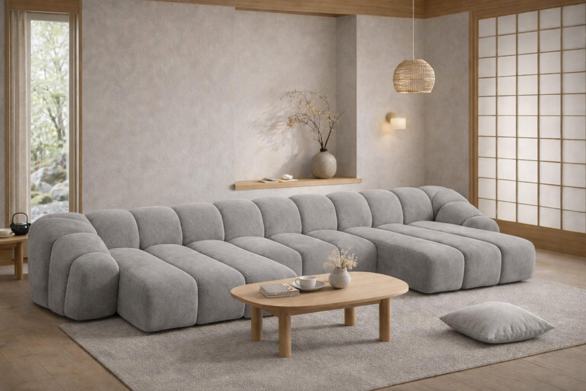 ECKSOFA Modulare U-Form, Veloursstoff Bluvel, Grau, CROISSANT U - Grau, Holz (413/72/190cm) - Kaiser Möbel