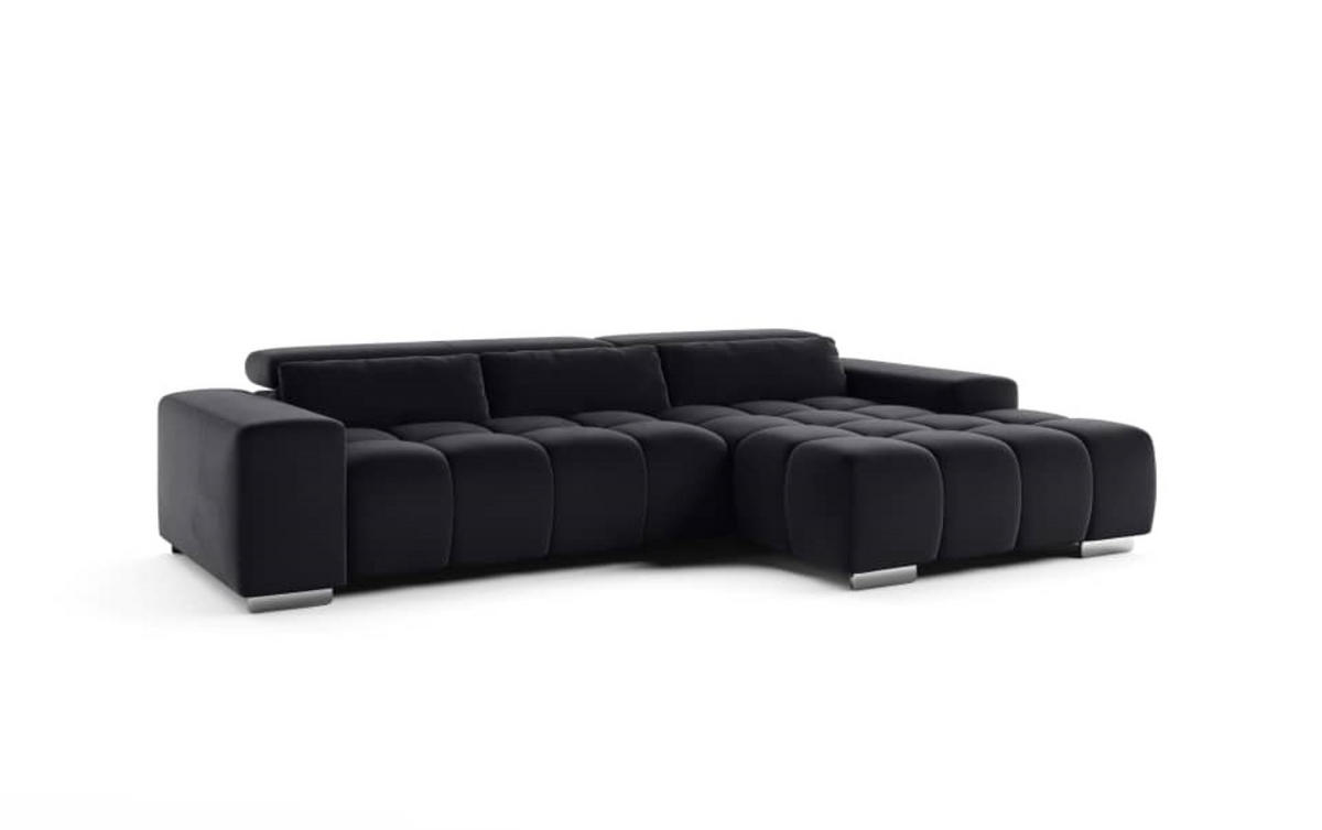 ECKSOFA mit elektrischem Sitzvorschub und verstellbaren Kopflehnen - Chromfarben/Schwarz, Textil (186/307cm) - Cotta
