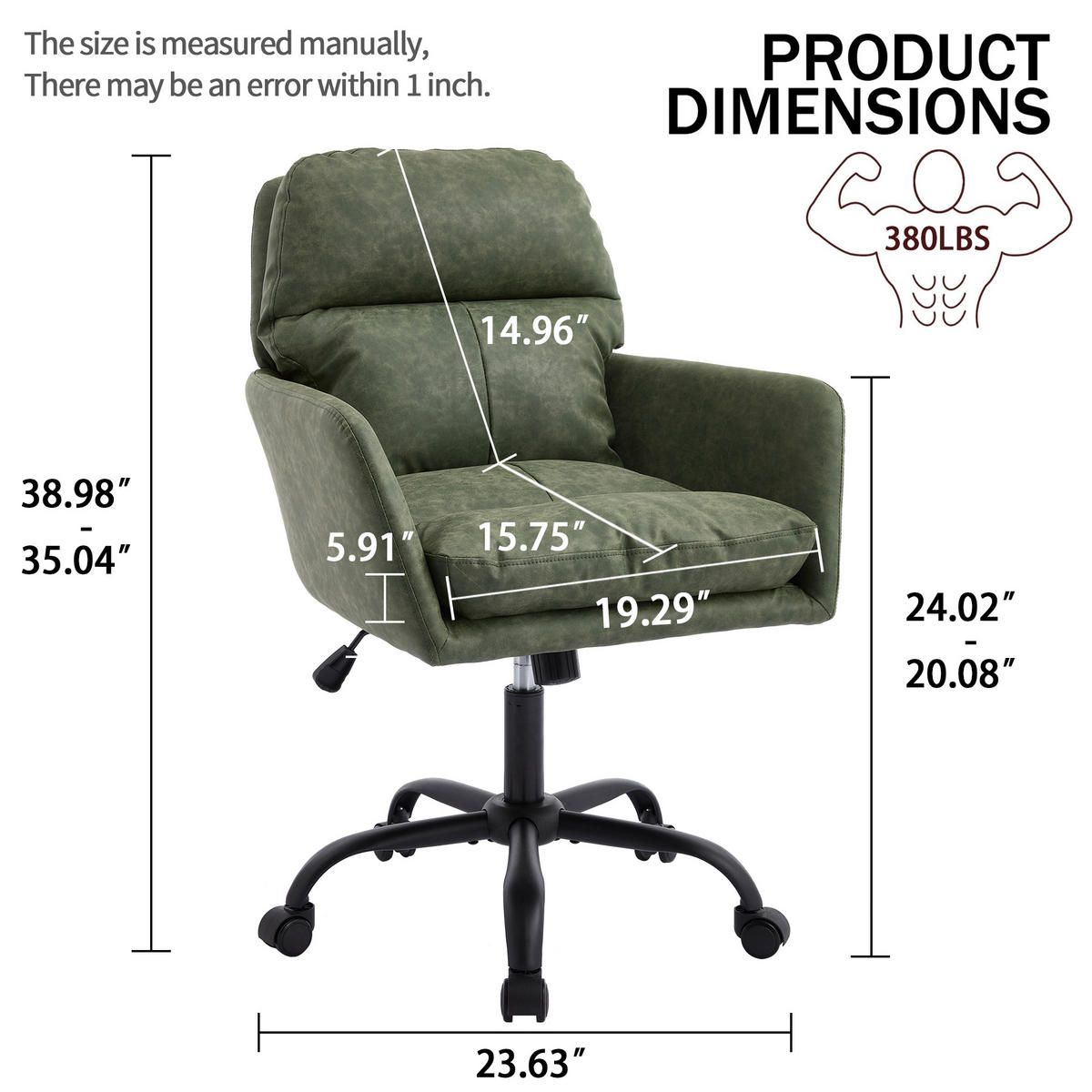 DREHSTÜHLE Kunstleder PU höhenverstellbar Schwarz Grün - Grün, Metall (60.5/102/71.58cm) - SHOPENTRA