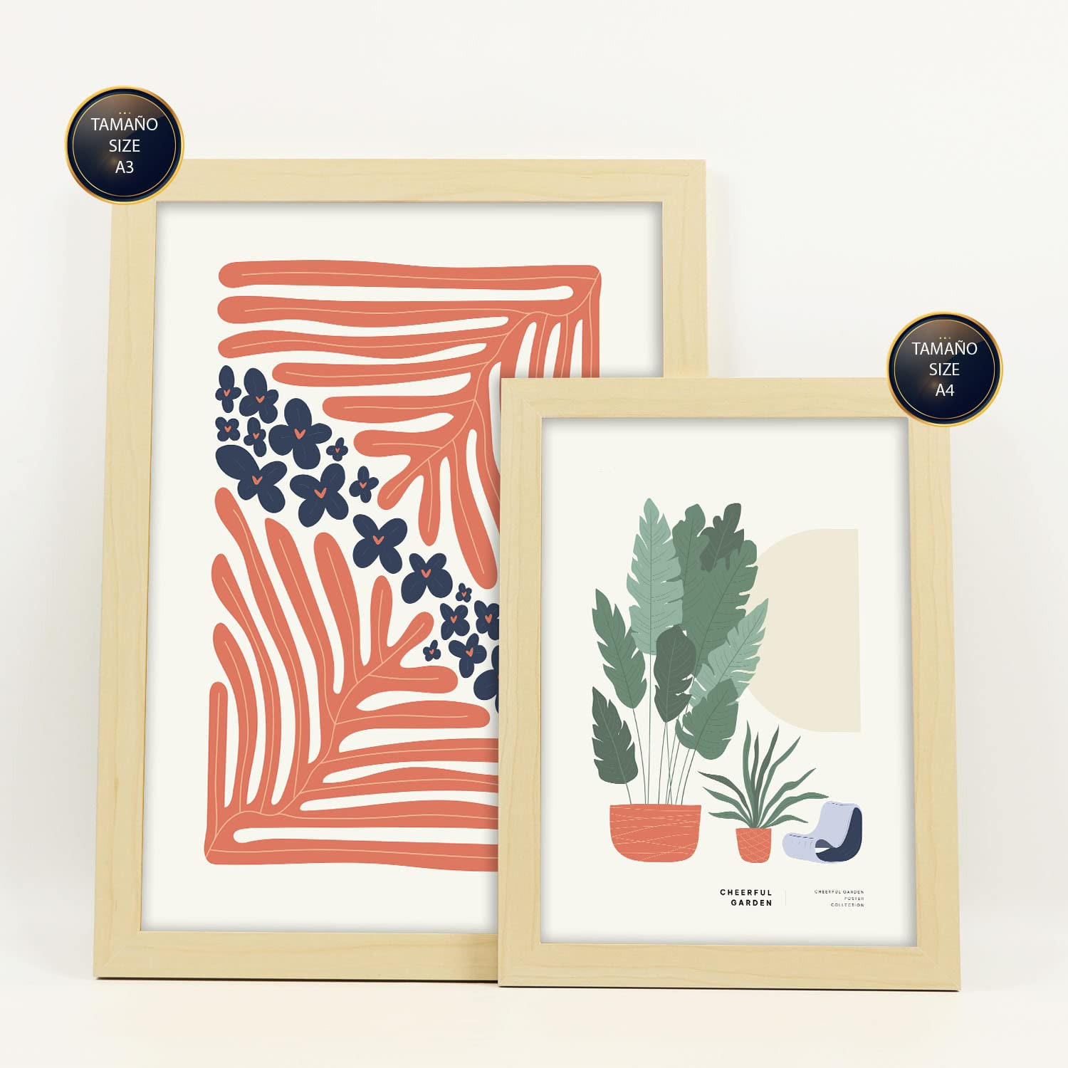 POSTER Set Mit 6 Minimalistischen In Pastellfarben Sommerkollektion Drucke Von Landschaften Und Natur Für A3 & A4 Rahmen Aus Hellem Holz - Beige, Papier (29/3cm) - Nacnic