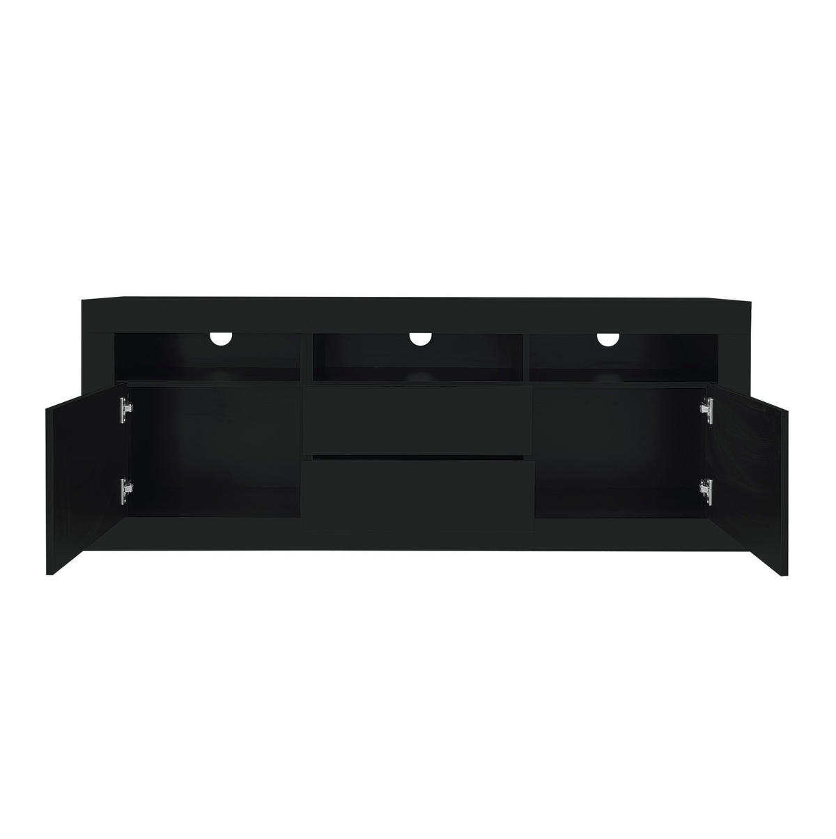 TV ormarić 160/35/60 cm crni od iverala s LED rasvjetom i push-to-open ladicama - crna, drvni materijal (160/60/35cm) - OKWISH