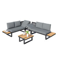 GARTENMÖBEL-SET 279/218/72 cm grau aus Stahl und Polyester mit Ablagen und verstellbarer Liegefunktion - Braun, Metall - OKWISH