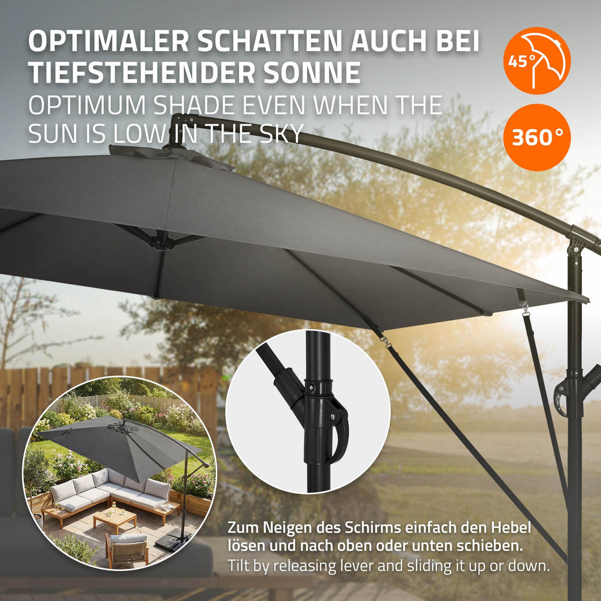 AMPELSCHIRM Ø 330 cm in Anthrazit aus Aluminium - Anthrazit, Metall (330/330cm) - ML-DESIGN