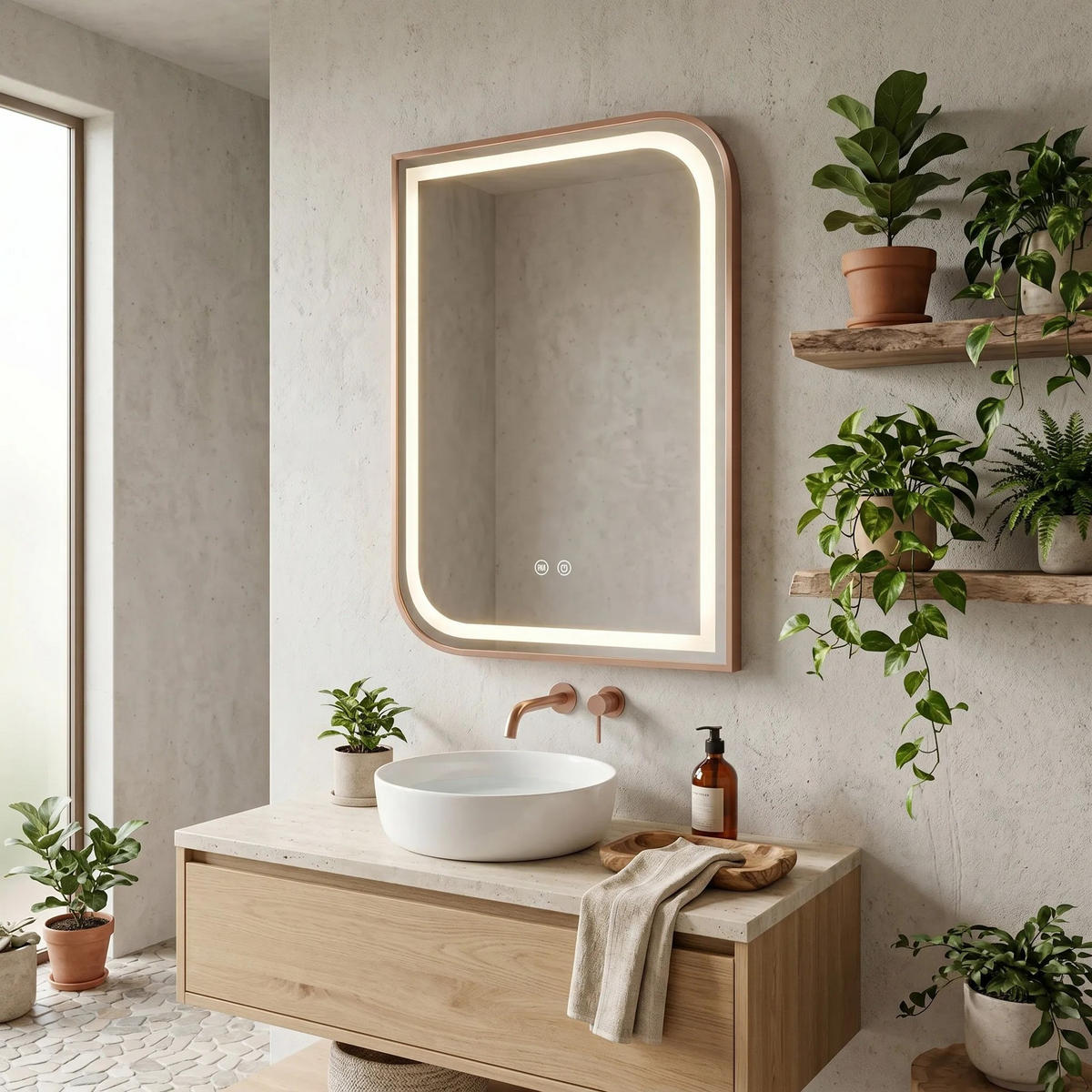 SPIEGEL Rea Led Zone 70x50 Brush Rose Gold - Goldfarben, Glas (50/70/2.5cm) - REA