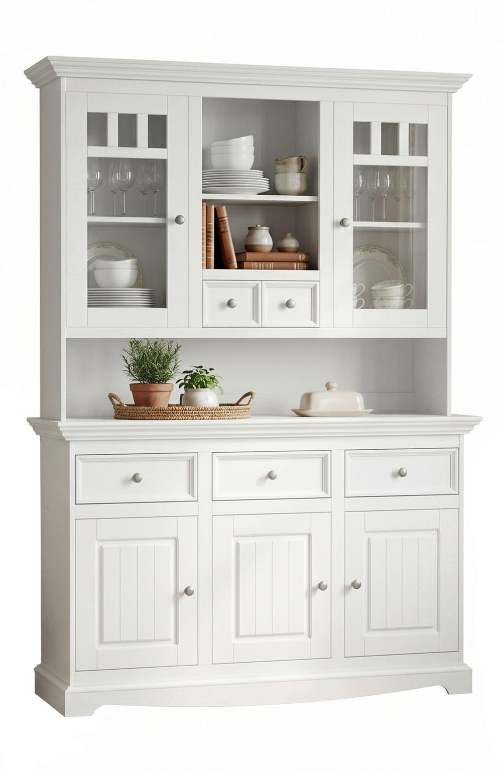 BUFFETSCHRANK Belluno Elegante Kiefer weiß (RAL9010) lackiert 130 / 45 / 190cm - Weiß, Holz/Metall (130/190/45cm) - Feldmann-Wohnen