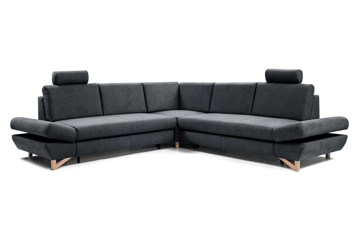 ECKSOFA CASA III R-S Anthrazit Plüsch-Stoff mit Schlaffunktion - Anthrazit, Holz (272/272cm) - MASSENO