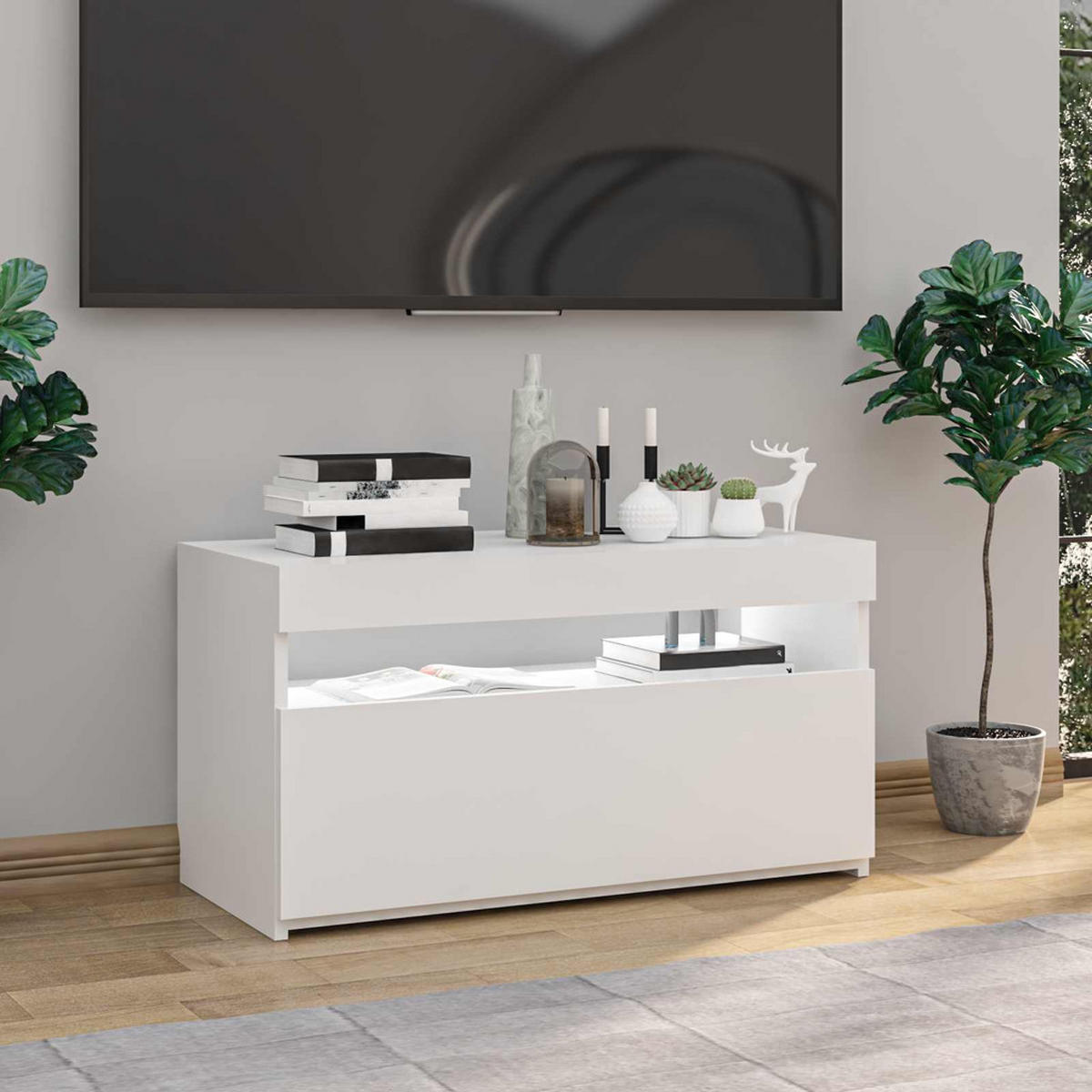 TV-SCHRANK Mit Led-Leuchten Weiss 75/35/40 Cm - Weiß, Holzwerkstoff (36.5/40/140cm) - vidaXL