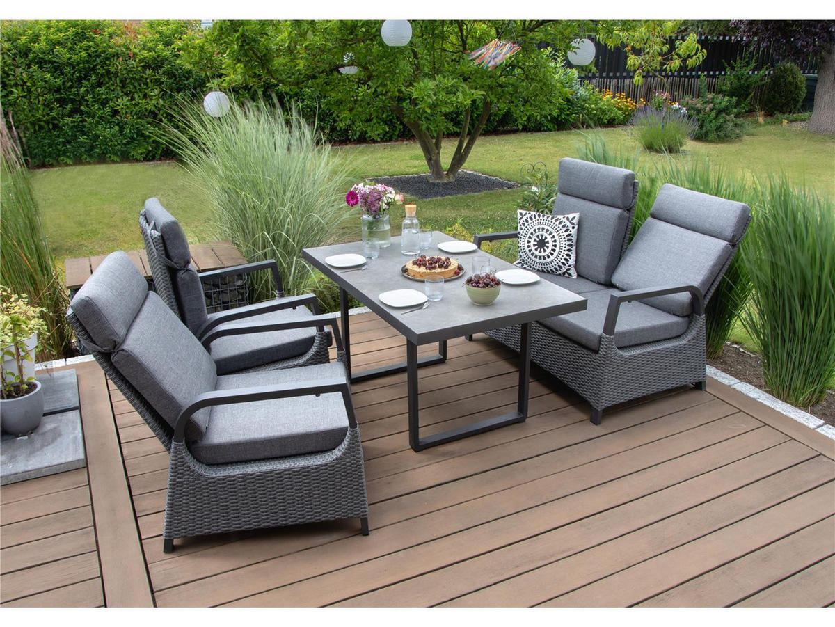 LOUNGE-SET Orlando Grau, Aluminium/Polyrattan, für 4 Personen, Tisch 130/80/68 cm - Grau, Naturmaterialien - bellavista - Home & Garden