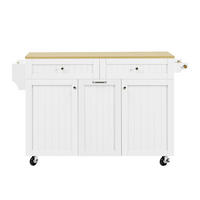 KÜCHENINSEL 140/40-70/92 cm mit ausziehbarer Klappplatte, Rollen und MDF-Korpus, Weiß/Natur - Weiß, Holzwerkstoff (140/92/70cm) - Redom