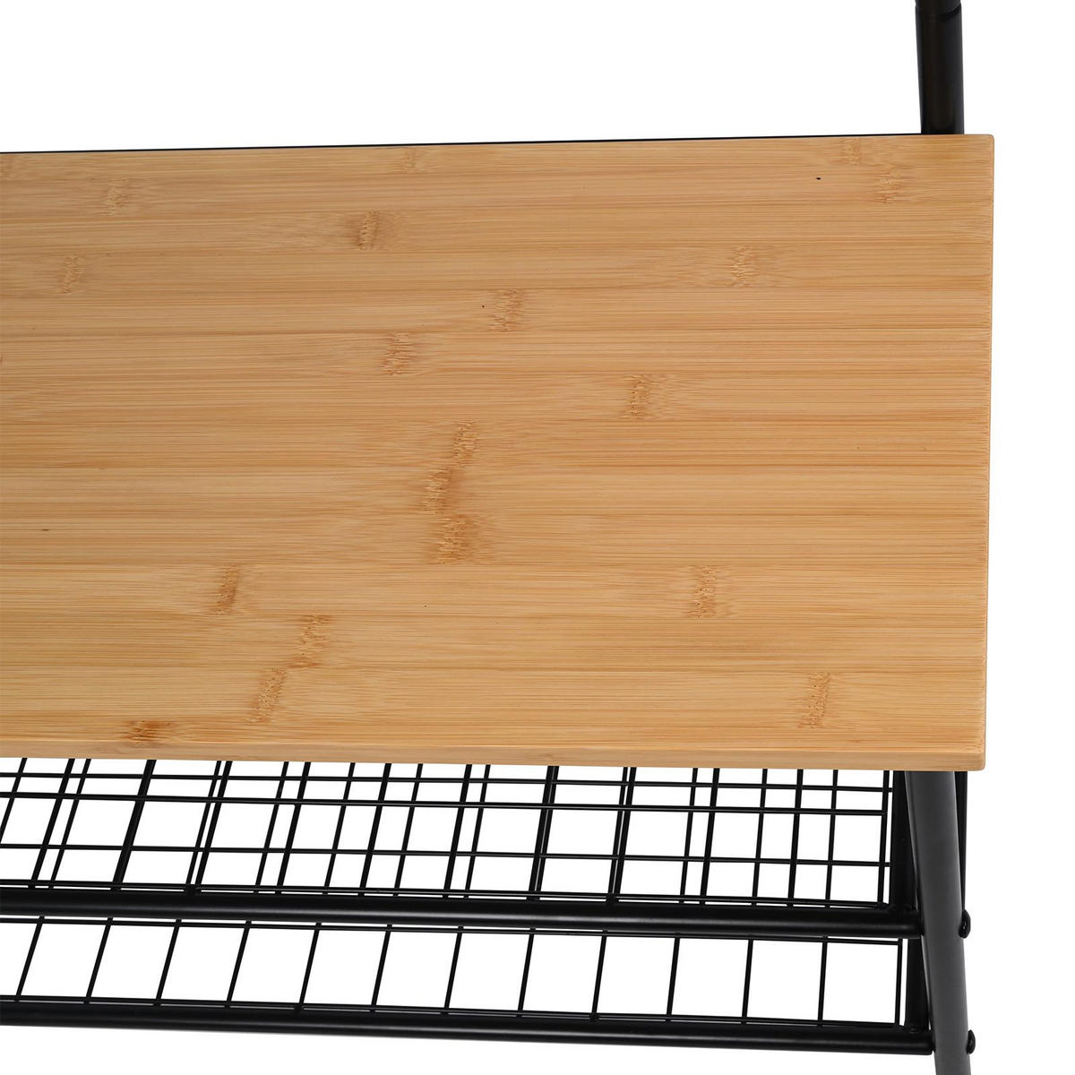 GARDEROBENSTÄNDER Bambus Metall Holzoptik mit Bank 66×32×186 cm - Schwarz/Naturfarben, Holzwerkstoff/Metall (66/183/32cm) - Begryf