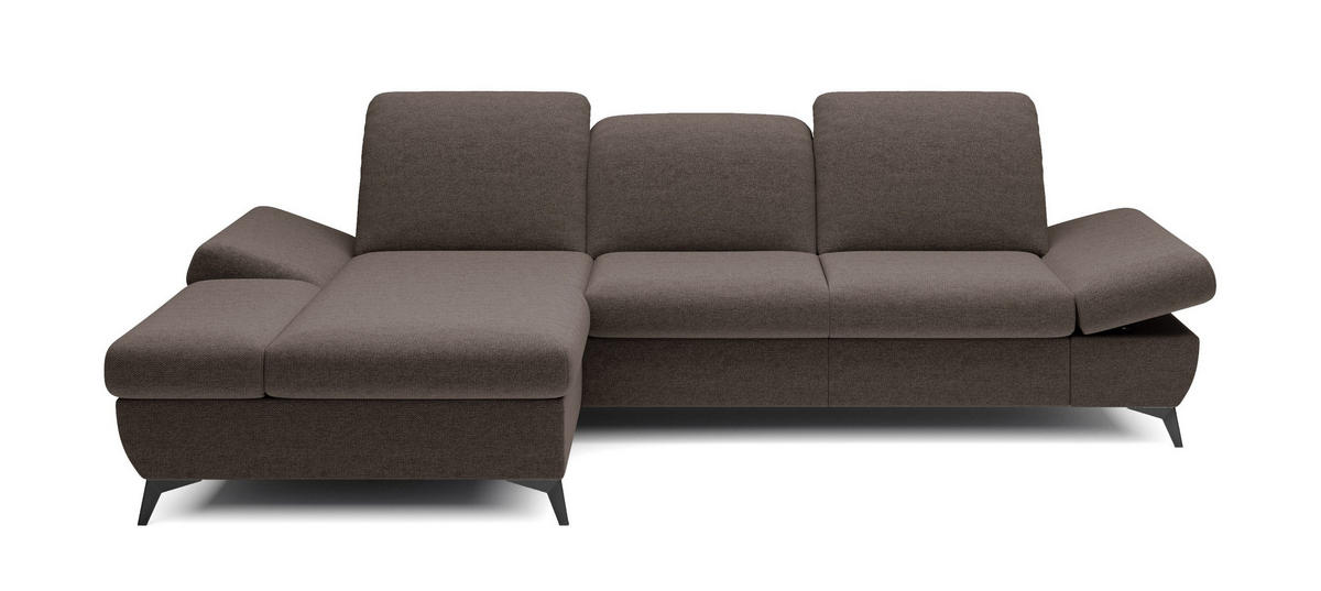 ECKSOFA FELICE L-S Braun Geflochtener Stoff mit Schlaffunktion - Braun, Holz (284/166cm) - MASSENO