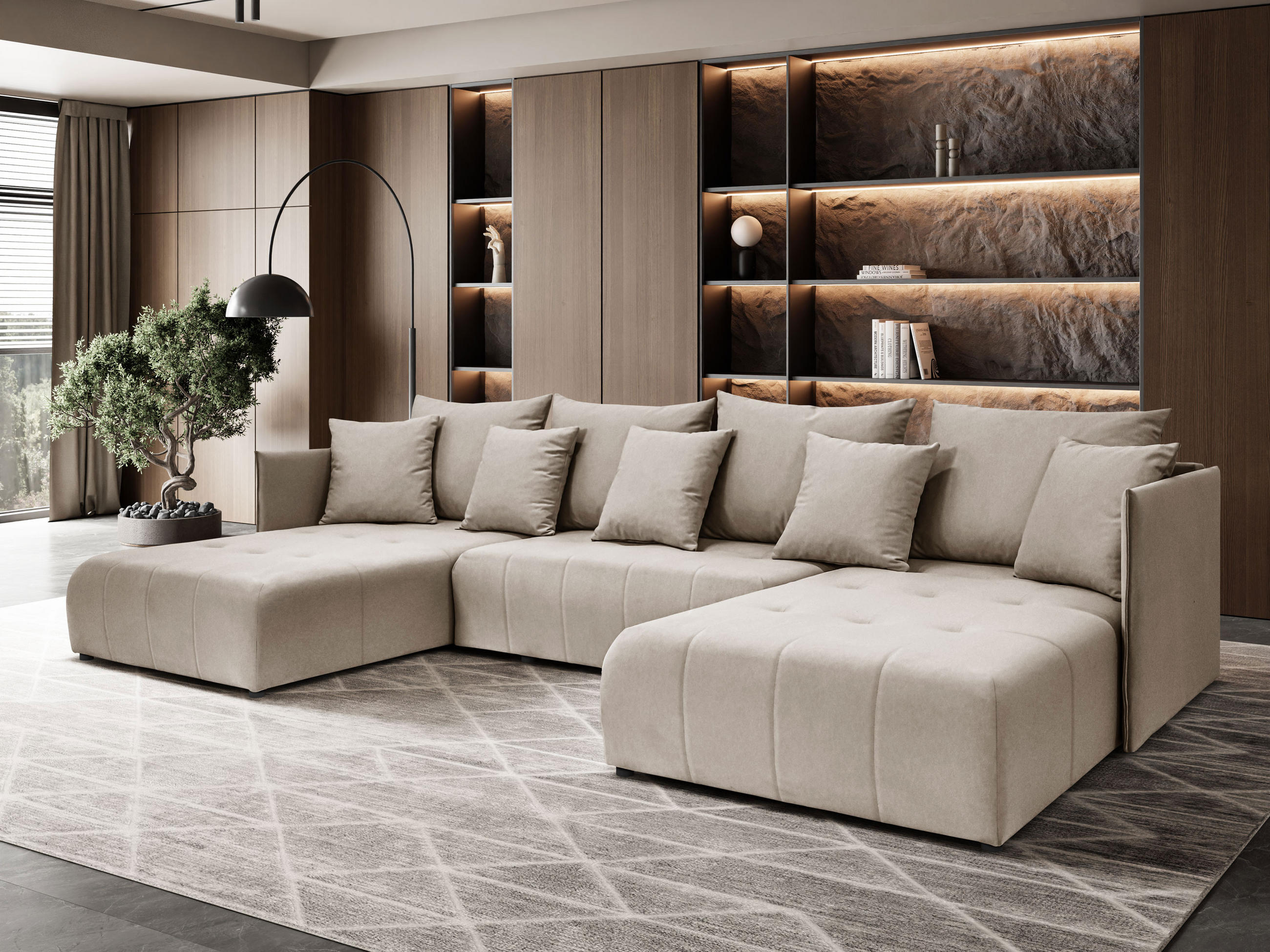 ECKSOFA Sofa U-Form Couch U form Hannover Stoff Castel Beige - Beige, Holz (348/188cm) - Kaiser Möbel
