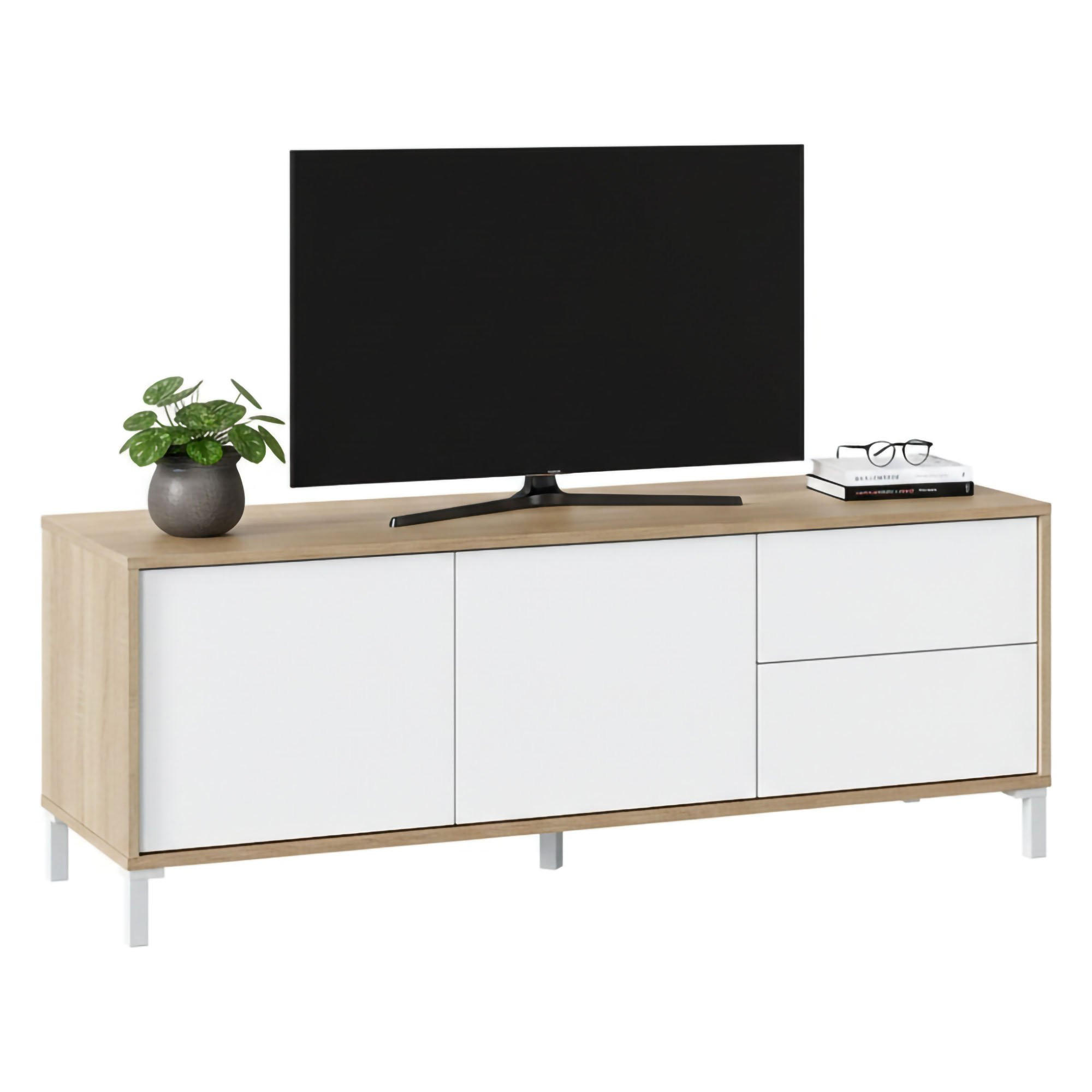 FERNSEHSCHRANK Eiche, Weiß 41/130/47 cm - Wildeiche/Weiß, Holzwerkstoff (130/47/41cm) - DMORA