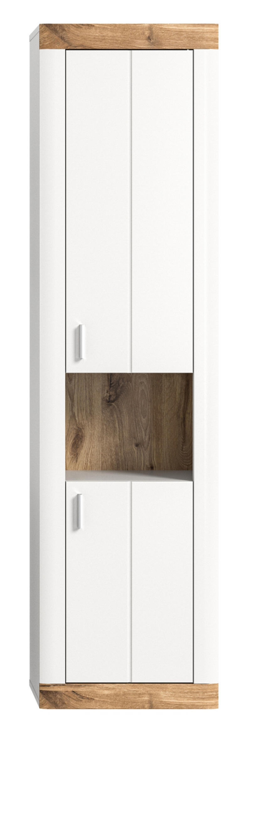 HOCHSCHRANK weiß, Eiche 45 cm, Badschrank mit Soft-Close - Eichefarben/Silberfarben, Holzwerkstoff/Kunststoff (45/172/30cm) - Inn.Furn