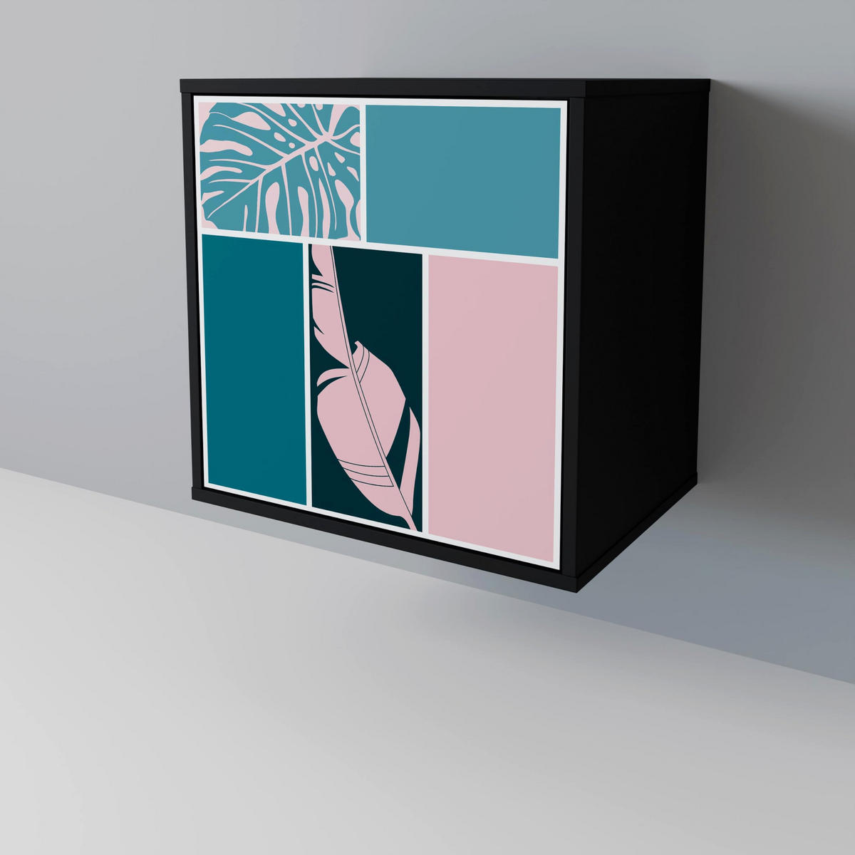 SIDEBOARD COMBINATION OF SHAPES, Schwarz, 57,5x42x75,5 cm, Goldfarbene Metallfüße - Goldfarben/Multicolor, Holzwerkstoff/Metall (57.5/75.5/42cm) - SpaceRebels