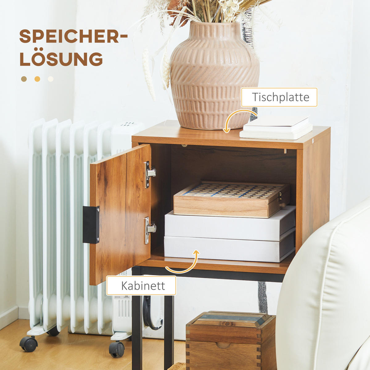 KONSOLENTISCH, Flurtisch mit Schrank, Sofatisch im Industriedesign für Eingang - Naturfarben, Kunststoff/Metall (40/30/76cm) - HOMCOM