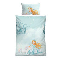 BETTWÄSCHE-GARNITUR Biber Prinzessin Einhorn ciel, 100x135 cm + 40x60 cm - Hellblau, Textil (100/135cm) - biberna
