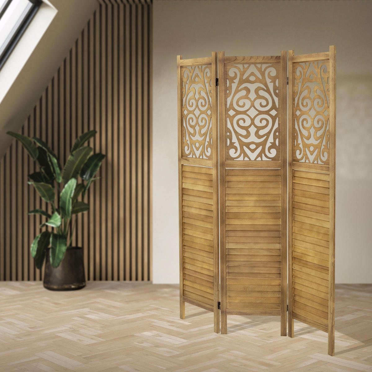 PARAVENT 3 teilig Tokio 170x121 cm Naturaus Holz - Braun, Holz (121/170/2cm) - ML-DESIGN