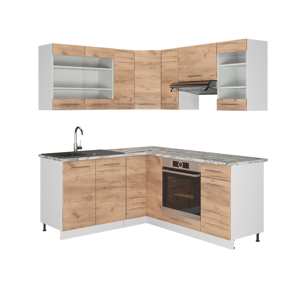 ECKKÜCHE Fame-Line Goldkraft Eiche/Weiß 160 x 190 cm, AP Marmor - Eiche Wotan/Weiß, Holzwerkstoff (190/81.6/60cm) - Vicco
