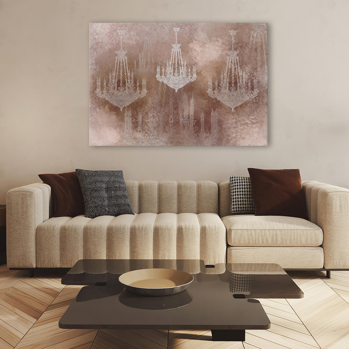 WANDBILD kronleuchter - Braun, Textil (60/40cm) - Feeby