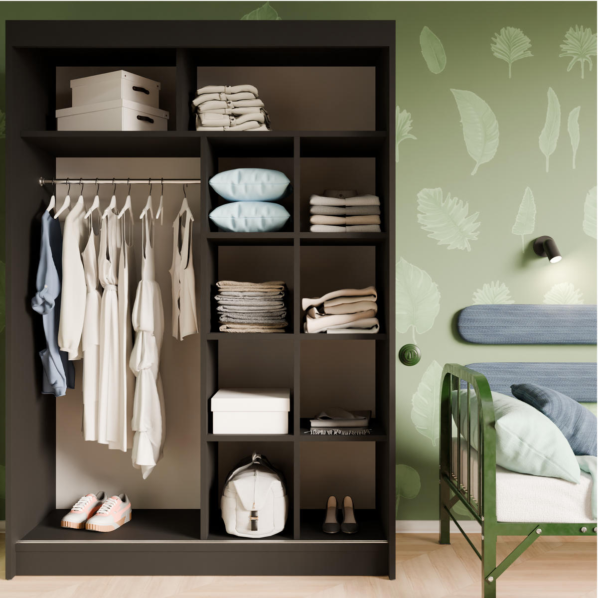 SCHIEBETÜRENSCHRANK ELIS - Schwarz/Grau, Holzwerkstoff (150/215/61cm) - Meblini