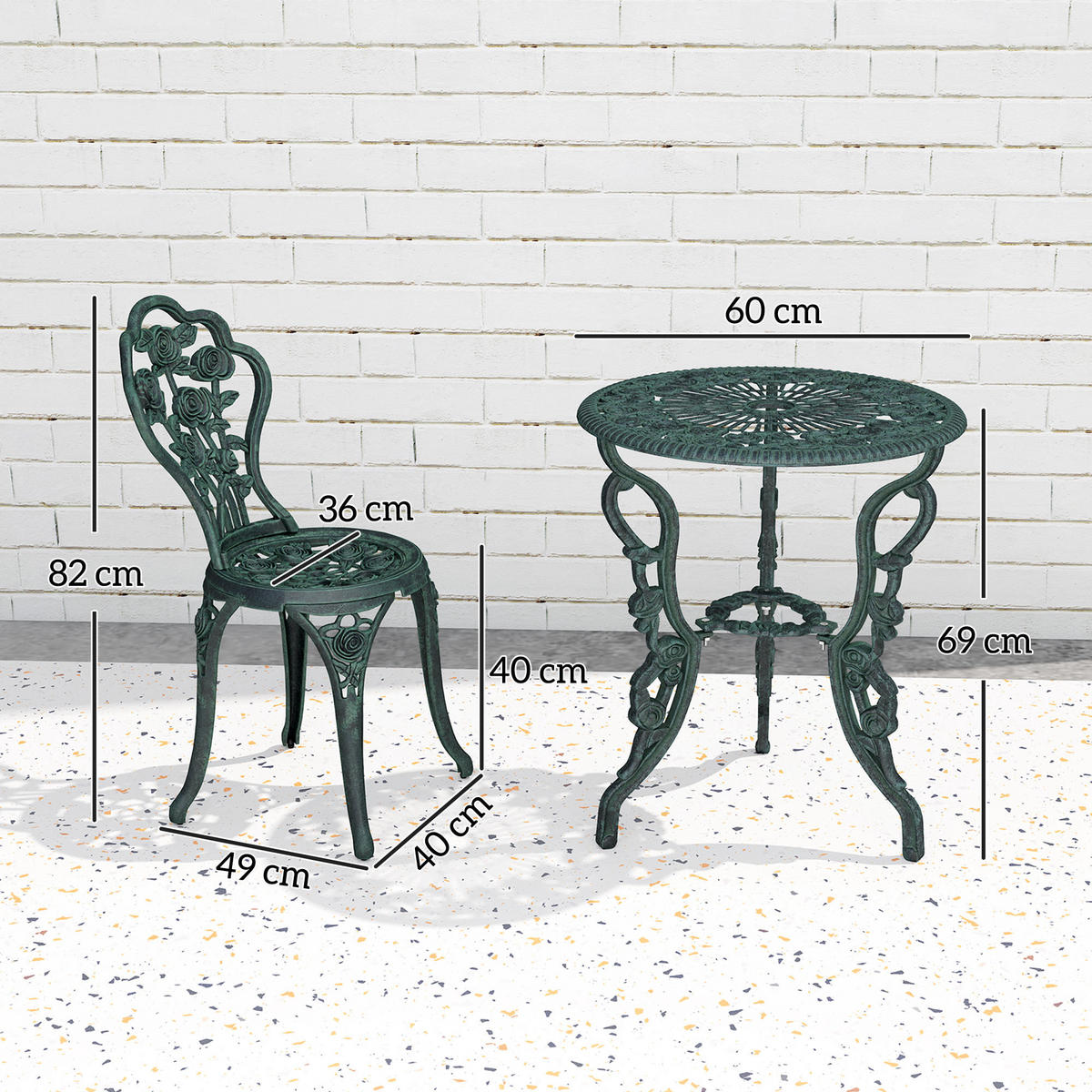 BISTROSET DE-07353 aus Gussaluminium für 2 Personen Antik Grün - Grün, Metall - ComfortXL