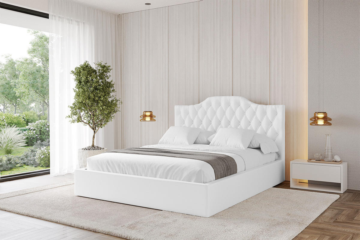 POLSTERBETT mit Bettkasten und Lattenrost, Boxbett ohne Matratze - FALIO 180x200 Weiß Kunstleder - Weiß Hochglanz, Holzwerkstoff/Textil (180/200cm) - ALTDECOR