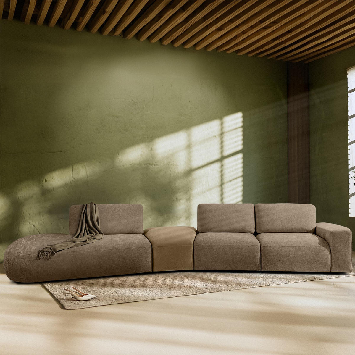 5-SITZER ECKSOFA ZUCCO Chenille links, Beige - Beige, Textil (430/84/105cm) - KONSIMO®