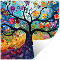 WANDTATTOO Kunst - Baum des Lebens - Blumen - Hippie 50x50 cm - Dunkelblau, Kunststoff (50/50/0.1cm) - MuchoWow