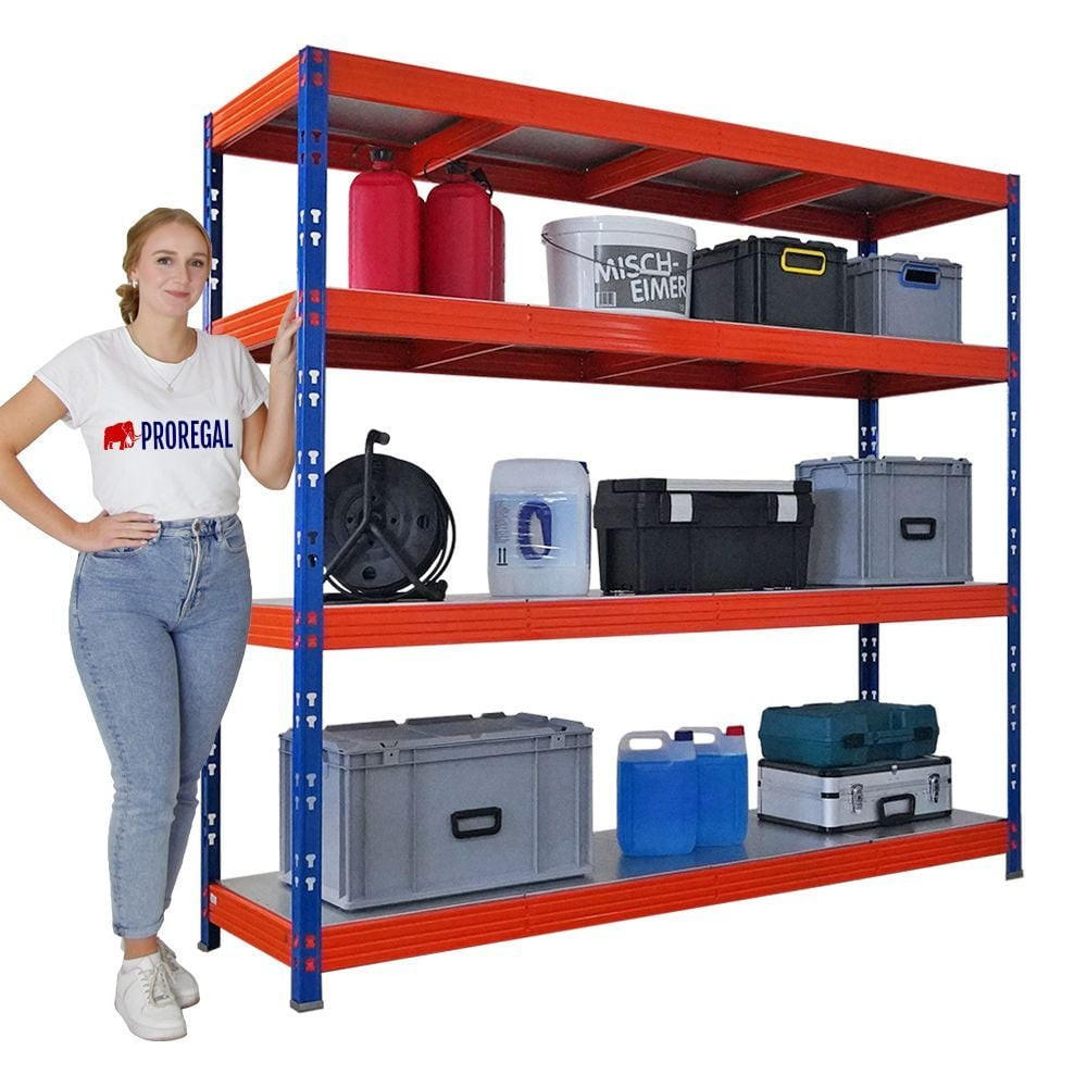 SCHWERLASTREGAL Rhino 180x200x60cm Fachlast 500kg 4X Stahlplatten-Ebenen Blau/Orange - Blau/Orange, Metall (200/180/60cm) - PROREGAL