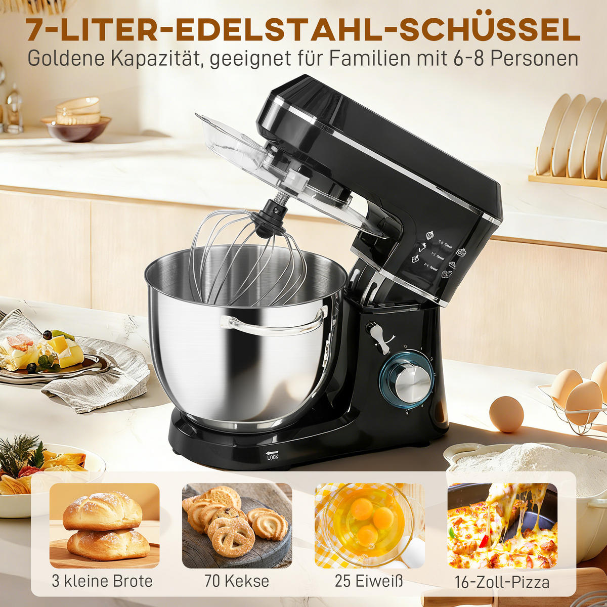 STANDMIXER Aluminium Edelstahl Schwarz - Edelstahlfarben/Schwarz, Metall (31/34/37cm) - HOMCOM