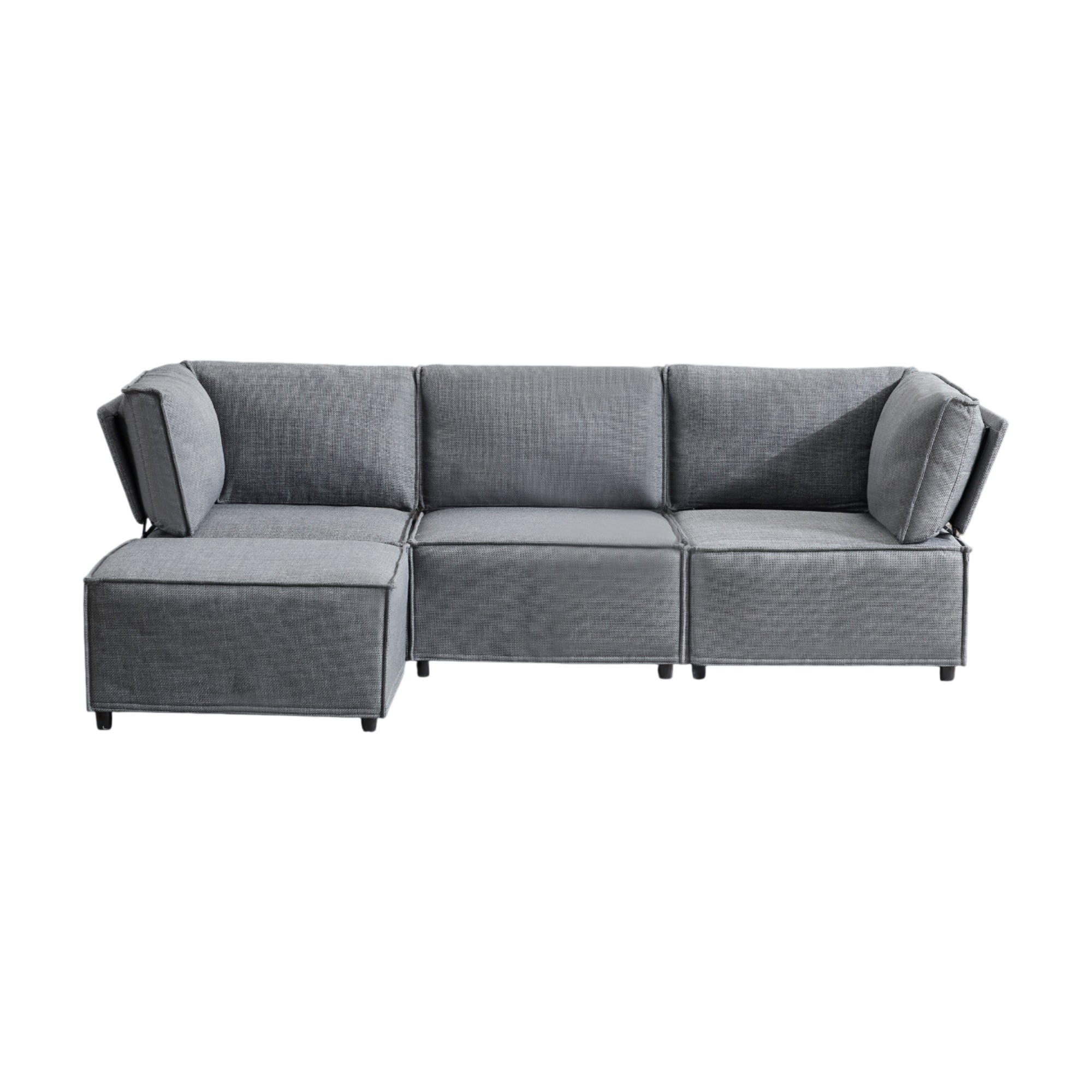 ECKSOFA mit flexibler Kombination und Leinenstoff in Hellgrau - Hellgrau, Textil (238/154cm) - EVRYAE