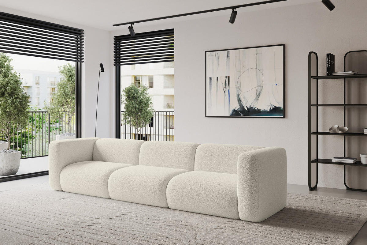 MODULÁRNÍ pohovka MIRA-S2, 3místná, 319 × 89 × 70 cm, béžová, bouclé - černá/kašmírová, kompozitní dřevo/textil (319/70/89cm) - ALTDECOR