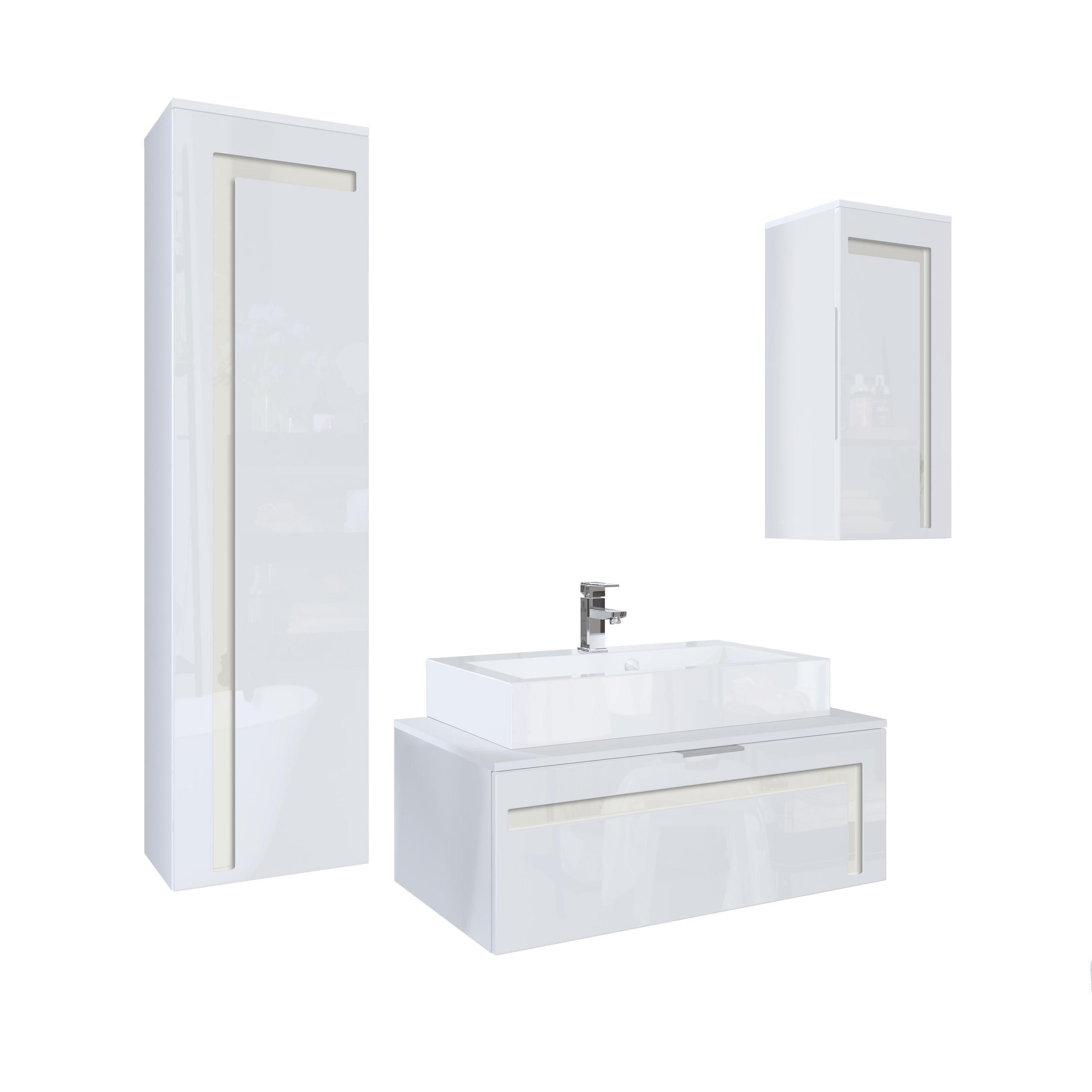 BADMÖBELSET Aloha Absetzungen in Creme Hochglanz - Creme, Holzwerkstoff (200/193/51cm) - Vladon