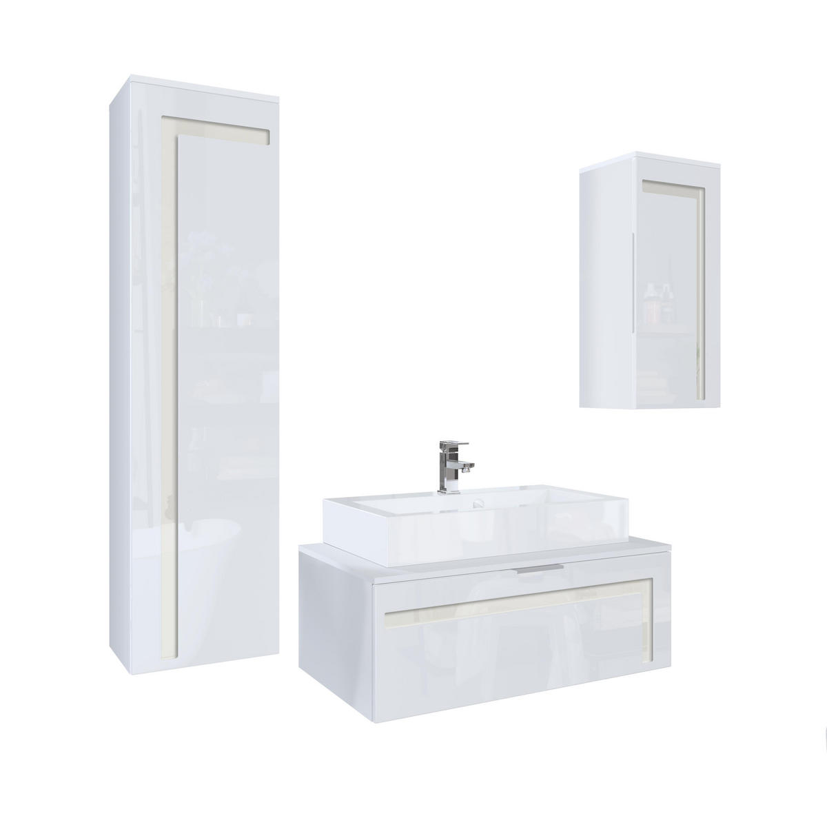 BADMÖBELSET Aloha Absetzungen in Creme Hochglanz - Creme, Holzwerkstoff (200/193/51cm) - Vladon