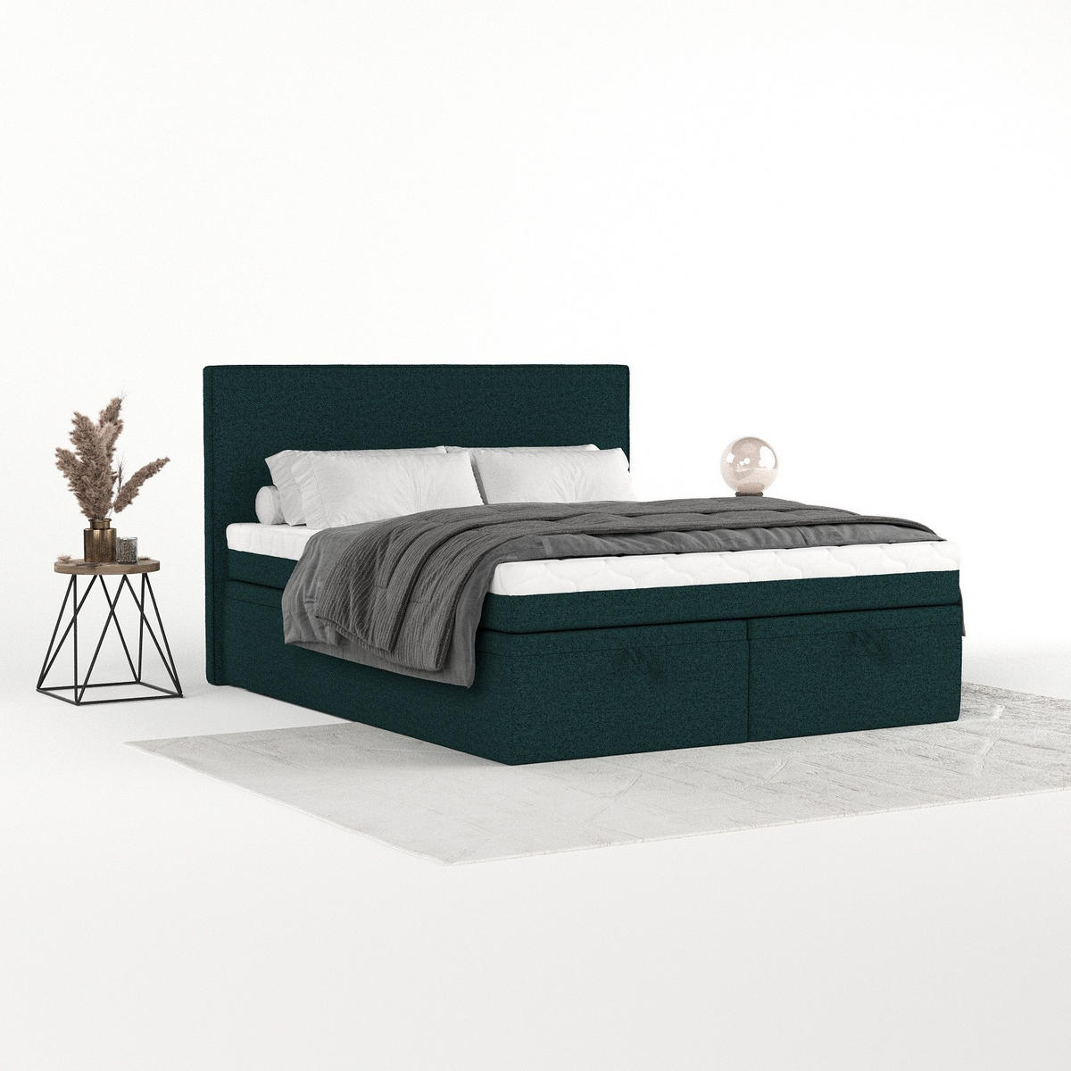 BOXBETT Zalla 180/200 cm Grün im Riva Stoff - Schwarz/Grün, Holz/Holzwerkstoff (180/200cm) - AltaBeds