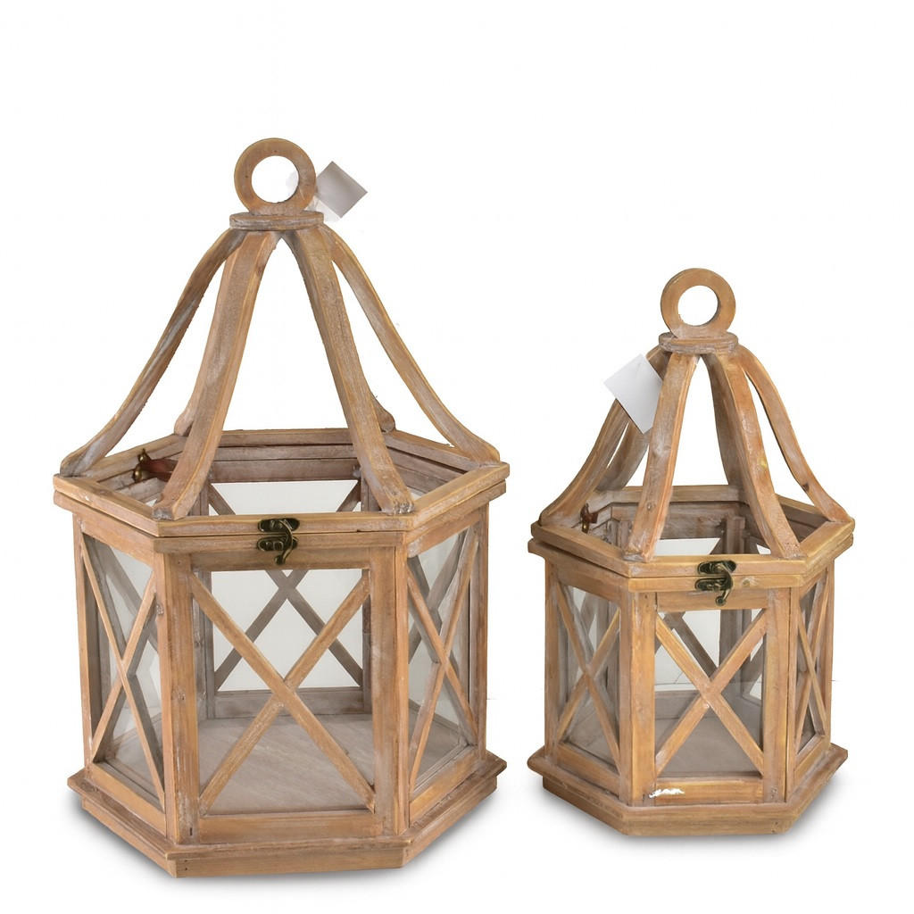 LATERNE Lokke 2er Set Beige 34x30x52 cm Holz - Beige, Holz (30/52/34cm) - Mondex