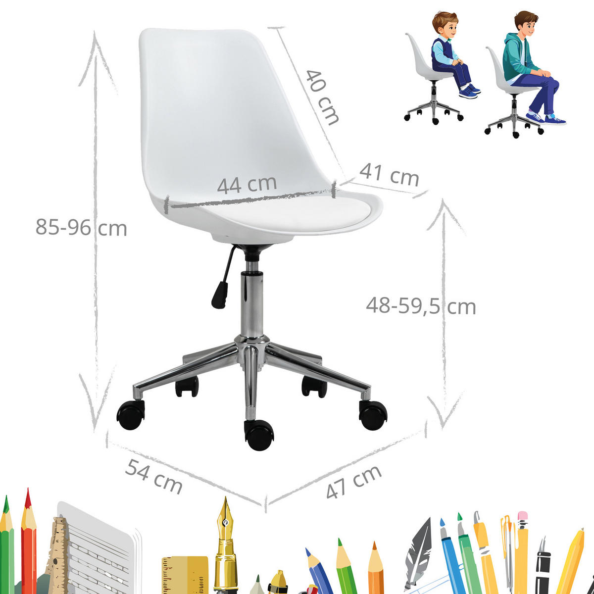 KINDERSCHREIBTISCHSTUHL EDDY Weiß - Silberfarben/Weiß, Textil (47/96/54cm) - SVITA