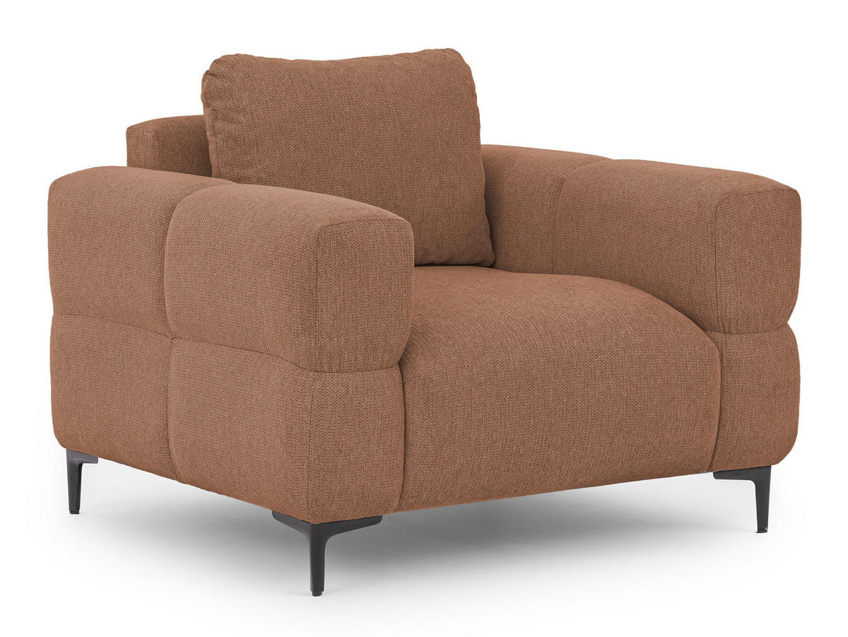 SESSEL Cardea in Bubble-Optik aus weichem Terrakotta Strukturstoff mit hohem Sitzkomfort - Terracotta/Schwarz, Holz/Textil (102/80/97cm) - S-Style Möbel