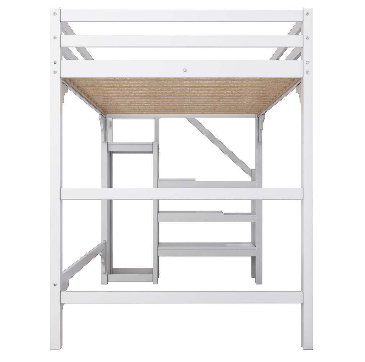 HOCHBETT 140/200 cm mit Stufentreppe, Kleiderschrank und Stauraum, Kiefernholz, Weiß - Weiß, Holz (140/200cm) - Redom