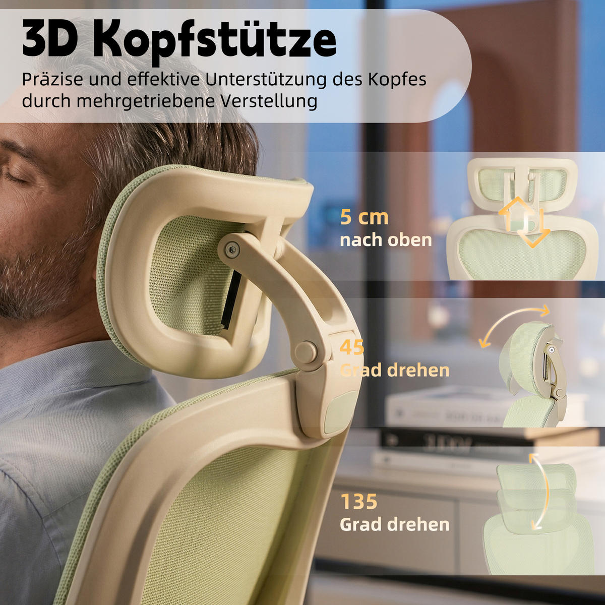 DREHSTUHL DE-40937 mit klappbarer Rückenlehne und 3D-Kopfstütze Grün - Grün, Metall (62/129/48.5cm) - ComfortXL
