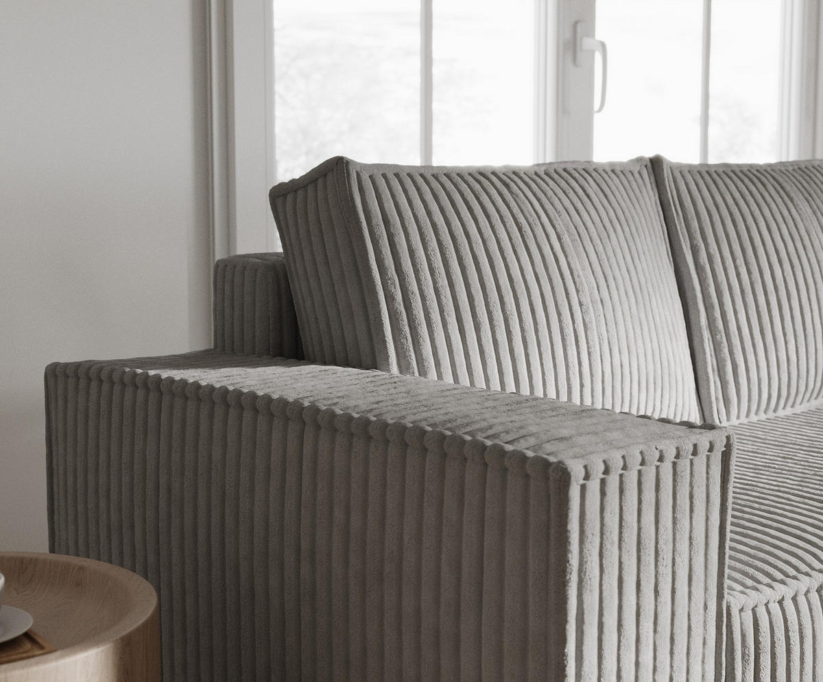 ECKSOFA Maze Grau Plüsch - Rechts Seite - Schwarz/Grau, Holz/Holzwerkstoff (294/185cm) - Maison de Reve