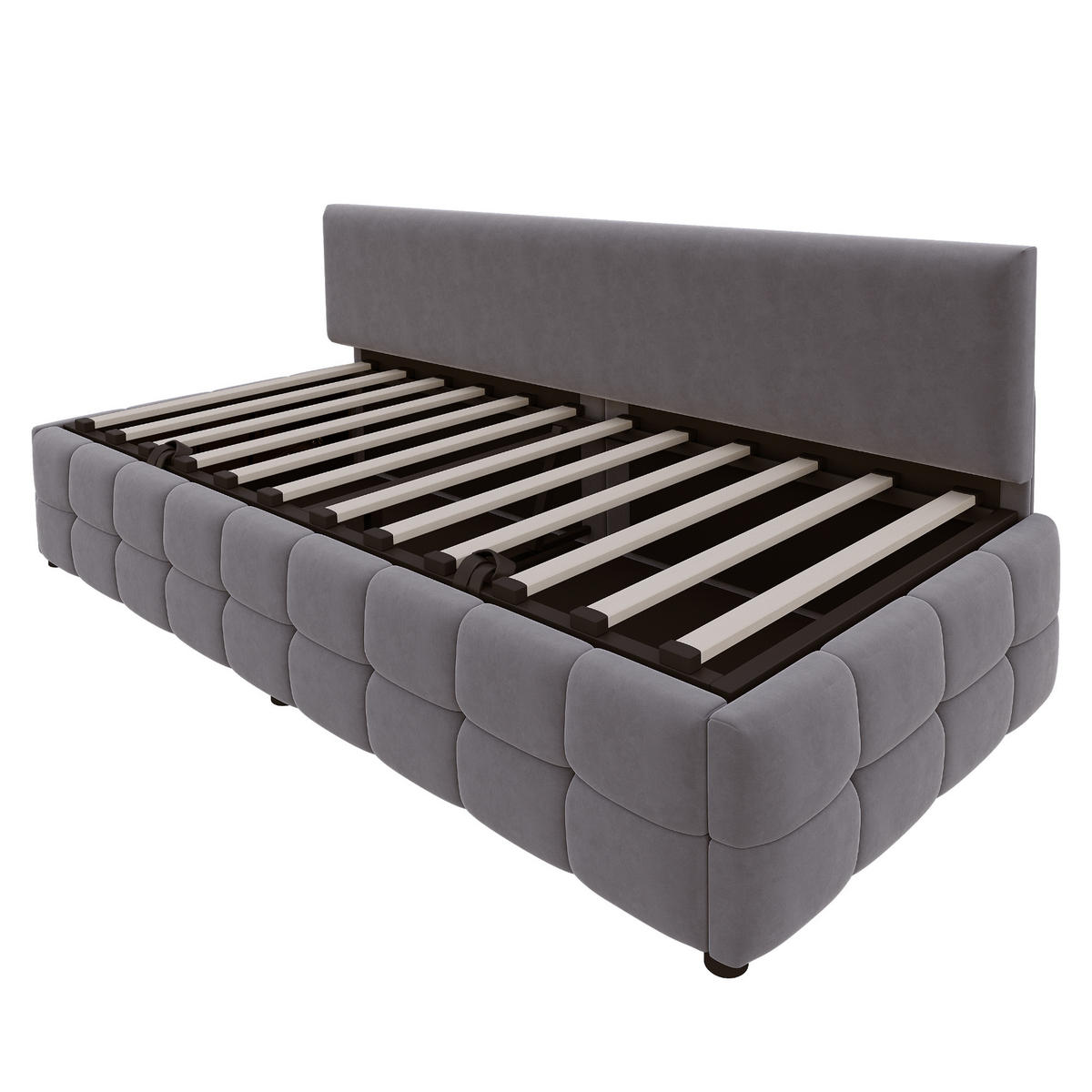 POLSTERBETT 90/200 cm Dunkelgrau mit hydraulischem Stauraum - Grau, Textil (90/200cm) - OKWISH