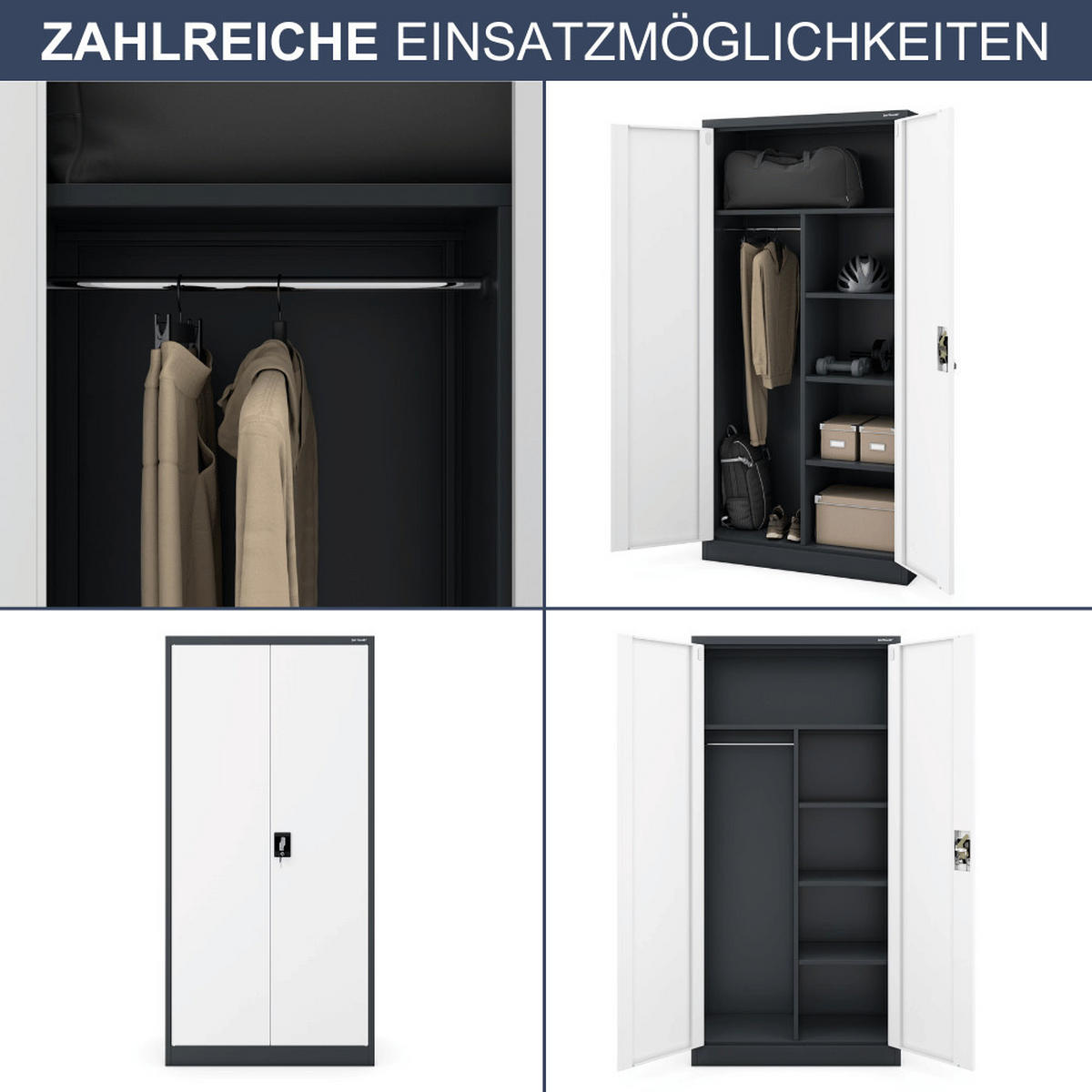 MEHRZWECKSCHRANK Metall abschließbar REKL 185x90x45cm Anthrazit-Weiß - Anthrazit, Metall (90/185/45cm) - DELUKE