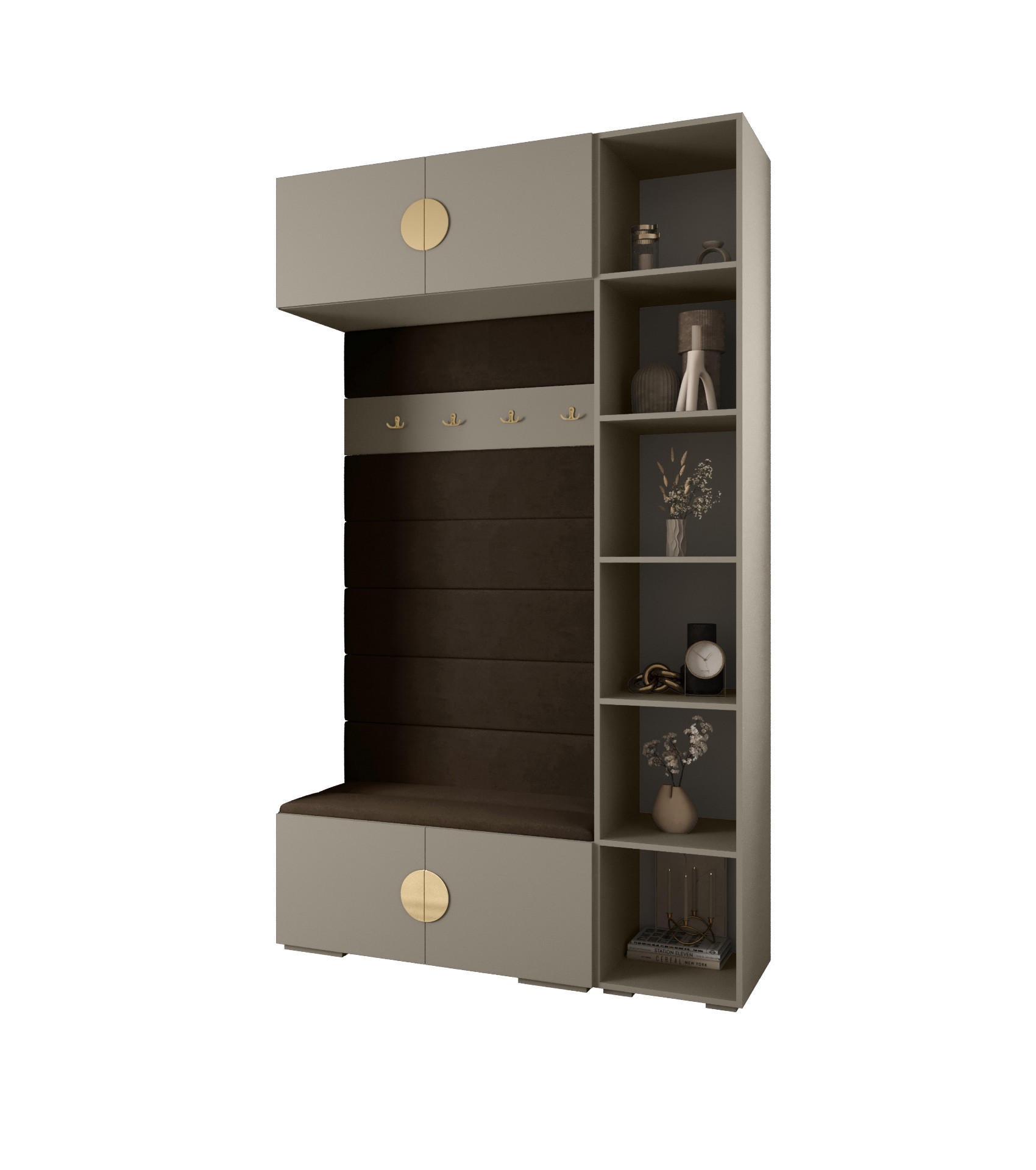 Abiks Möbel Garderoben-Set Kaschmir, Braun, Gold 140x236.7x47 cm