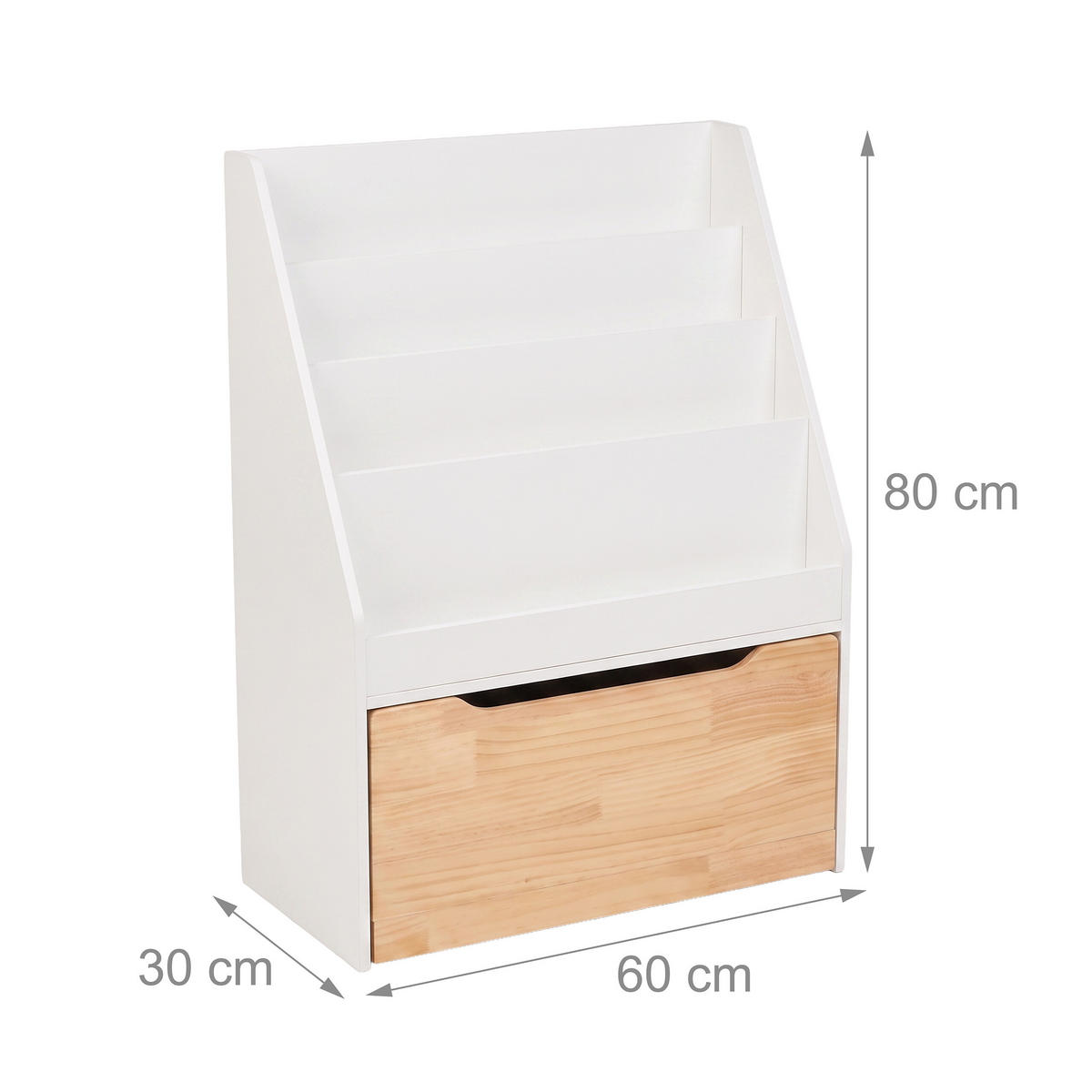 BÜCHERREGAL Weiß Kinder mit Spielzeugkiste auf Rollen - Weiß, Holz/Holzwerkstoff (60/80/30cm) - Relaxdays